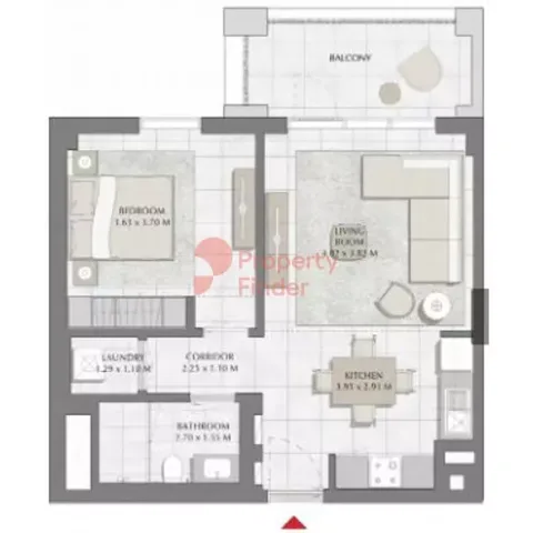Floor plan, 1 Bed, 688 sq ft