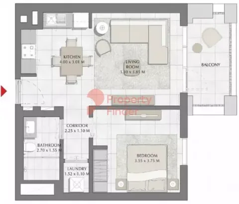 Floor plan, 1 Bed, 678 sq ft