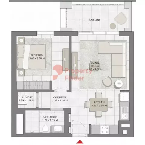 Floor plan, 1 Bed, 688 sq ft