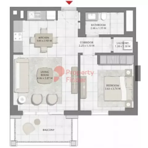 Floor plan, 1 Bed, 711 sq ft