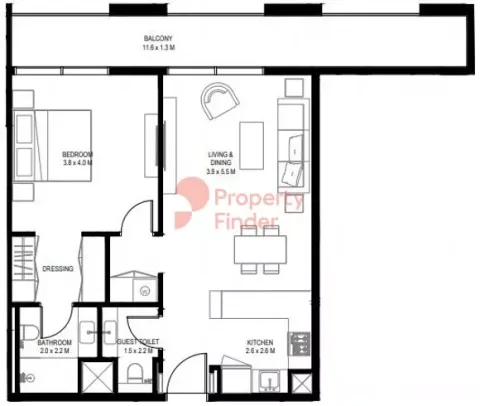 Floor plan, 1 Bed, 900 sq ft