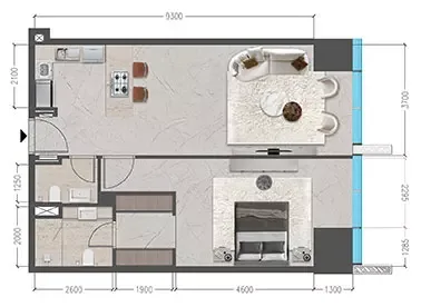Floor plan, 1 Bed, 873 sq ft