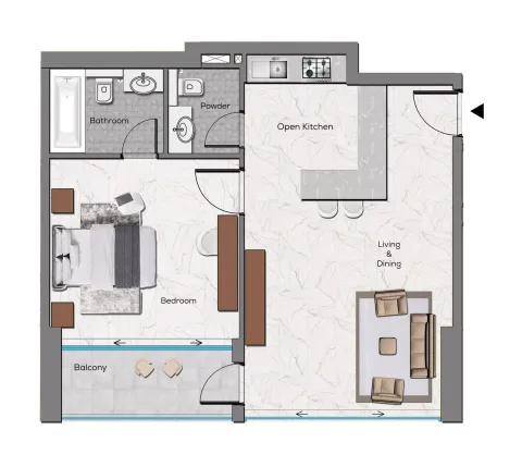 Floor plan, 1 Bed, 699 sq ft