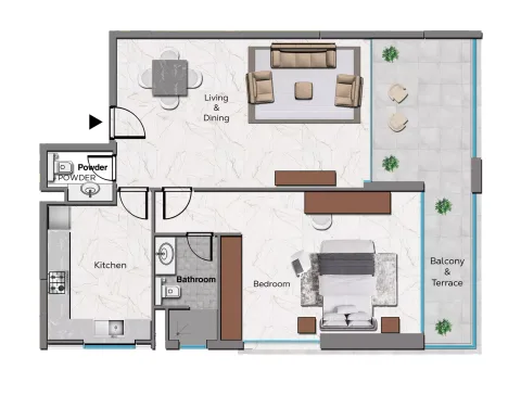 Floor plan, 1 Bed, 1,118 sq ft