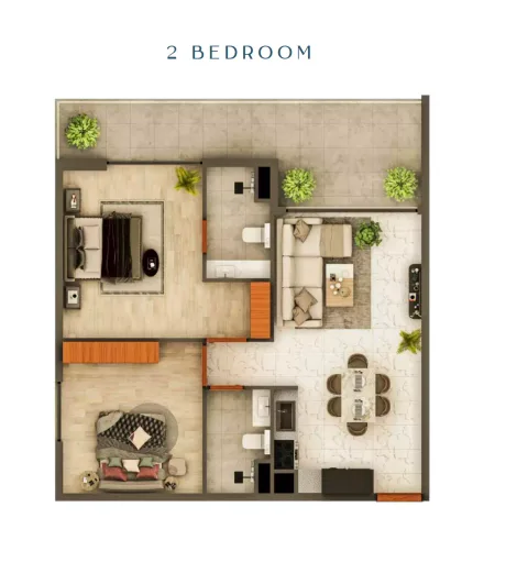 Floor plan, 2 Beds, 964 sq ft