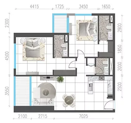 Floor plan, 2 Beds, 1,318 sq ft