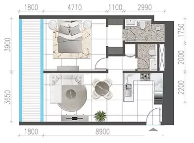 Floor plan, 1 Bed, 938 sq ft