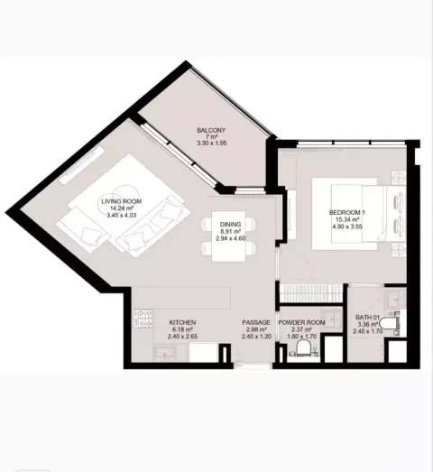 Floor plan, 1 Bed, 737 sq ft