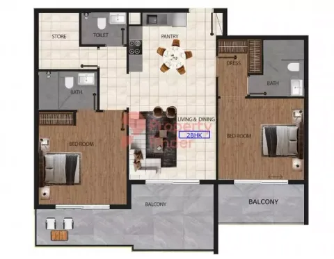 Floor plan, 2 Beds, 0 sq ft