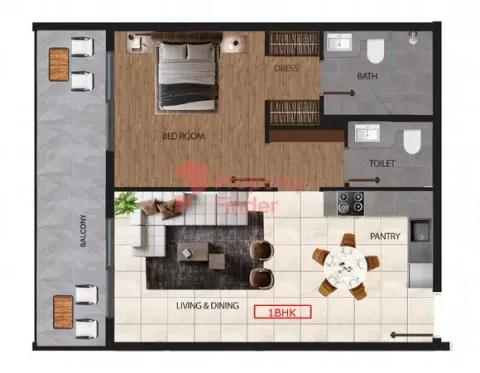 Floor plan, 1 Bed, 0 sq ft