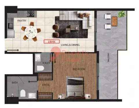 Floor plan, 1 Bed, 0 sq ft