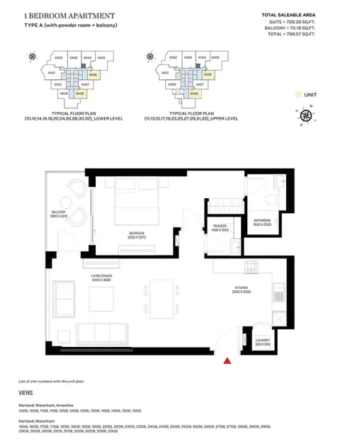Floor plan, 1 Bed, 798 sq ft