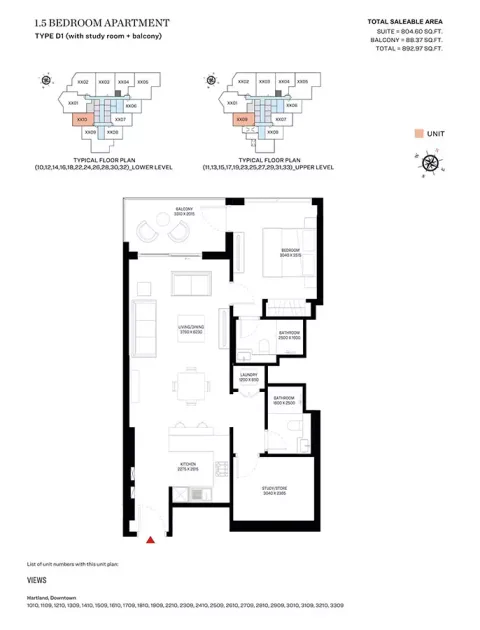 Floor plan, 1 Bed, 892 sq ft