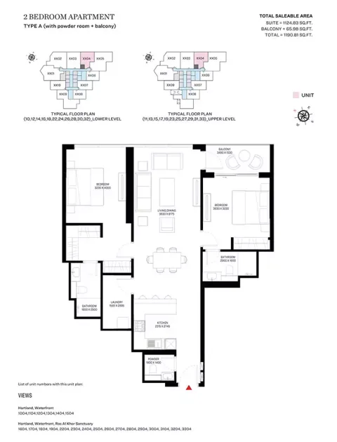 Floor plan, 2 Beds, 1,190 sq ft