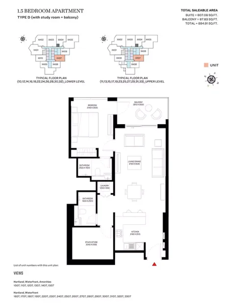 Floor plan, 1 Bed, 894 sq ft