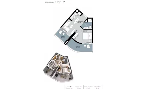 Floor plan, 1 Bed, 529 sq ft