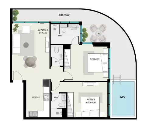 Floor plan, 2 Beds, 1,228 sq ft