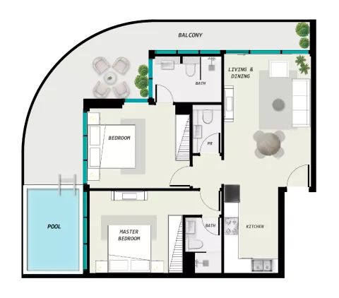 Floor plan, 2 Beds, 1,230 sq ft