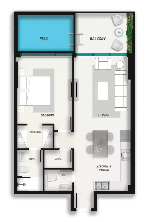 Floor plan, 1 Bed, 885 sq ft