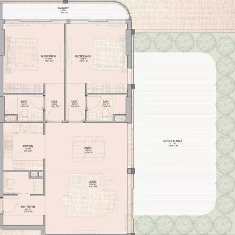 Floor plan, 2 Beds, 1,238 sq ft
