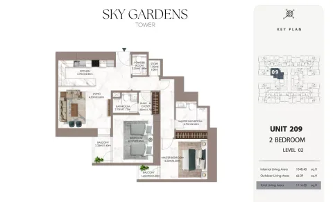 Floor plan, 2 Beds, 1,114 sq ft
