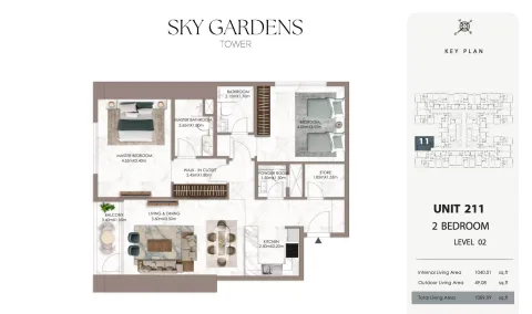 Floor plan, 2 Beds, 1,089 sq ft