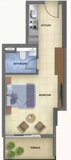 Floor plan, Studio, 411 sq ft