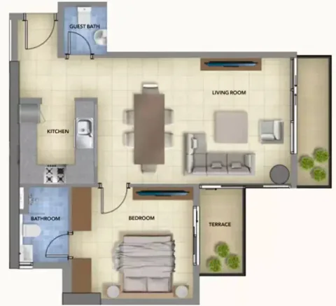 Floor plan, 1 Bed, 943 sq ft