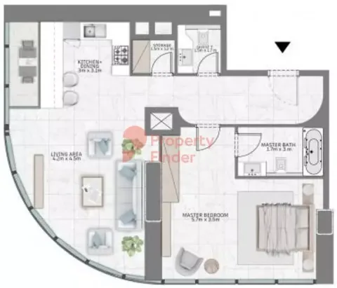 Floor plan, 1 Bed, 981 sq ft