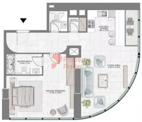 Floor plan, 1 Bed, 981 sq ft
