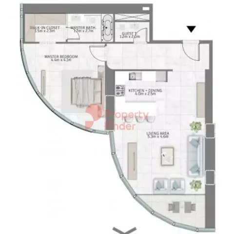 Floor plan, 1 Bed, 1,122 sq ft
