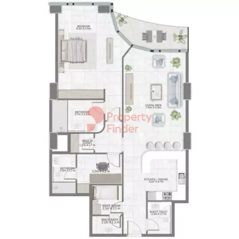 Floor plan, 1 Bed, 1,496 sq ft