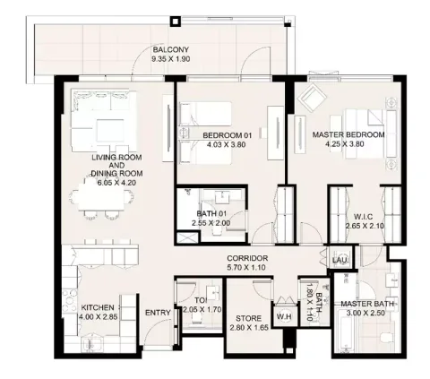 Floor plan, 2 Beds, 1,587 sq ft