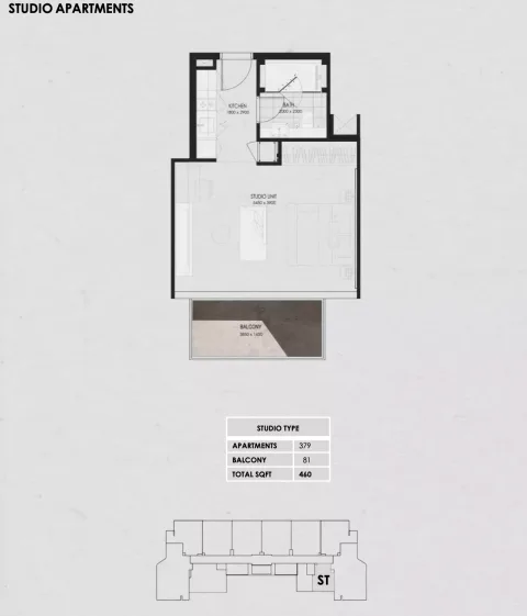 Floor plan, Studio, 460 sq ft