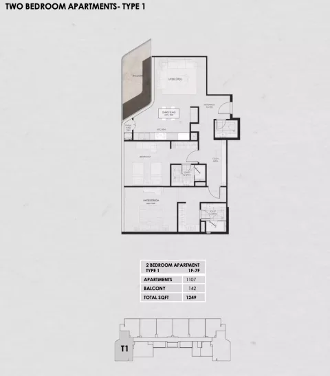 Floor plan, 2 Beds, 1,249 sq ft
