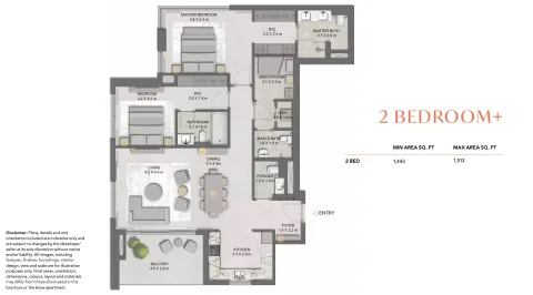 Floor plan, 2 Beds, 1,443 sq ft