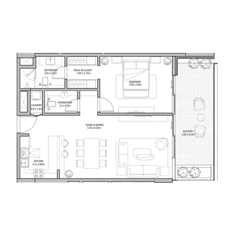 Floor plan, 1 Bed, 1,169 sq ft