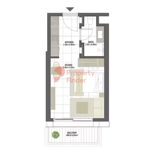 Floor plan, Studio, 398 sq ft