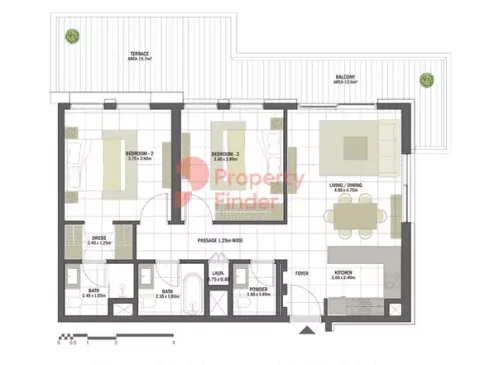 Floor plan, 2 Beds, 1,106 sq ft