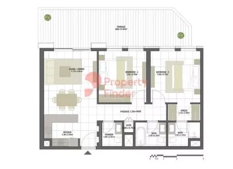 Floor plan, 2 Beds, 1,030 sq ft