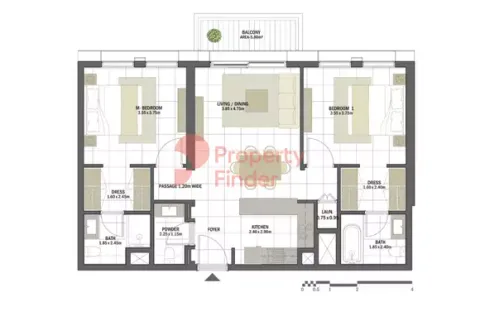Floor plan, 2 Beds, 1,098 sq ft