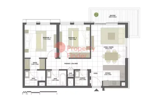 Floor plan, 2 Beds, 1,038 sq ft