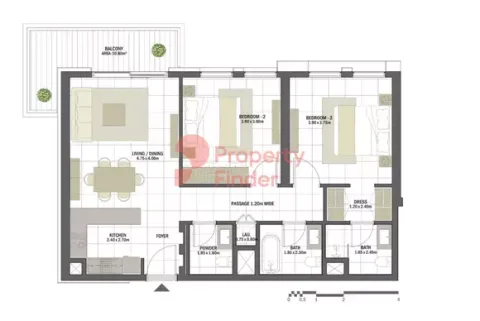 Floor plan, 1 Bed, 911 sq ft