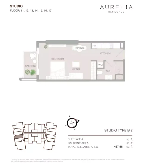 Floor plan, Studio, 467 sq ft