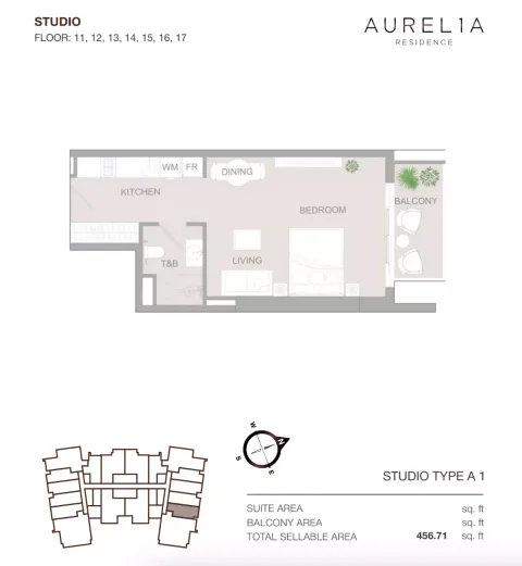Floor plan, Studio, 456 sq ft