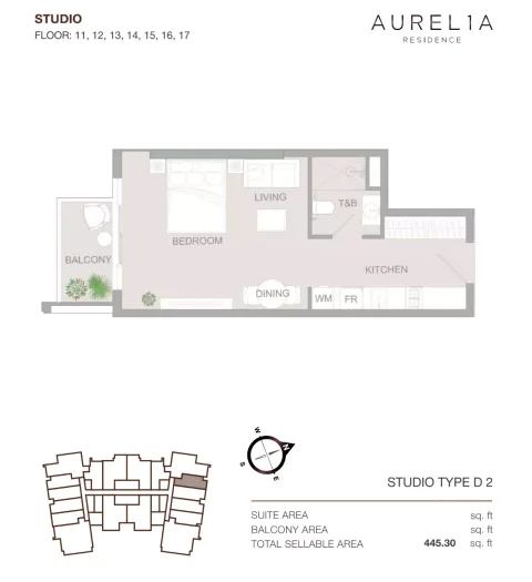 Floor plan, Studio, 445 sq ft