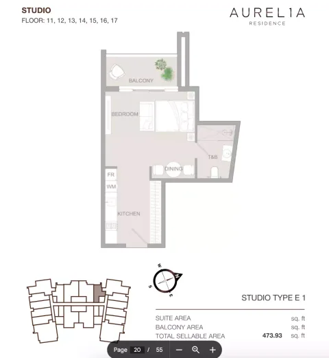 Floor plan, Studio, 473 sq ft