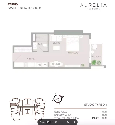 Floor plan, Studio, 445 sq ft