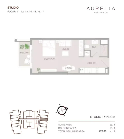 Floor plan, Studio, 472 sq ft