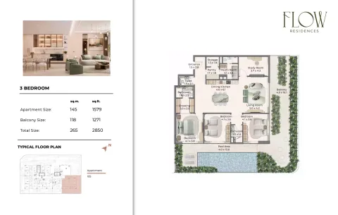 Floor plan, 3 Beds, 2,850 sq ft